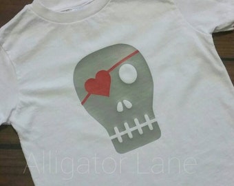 Boy Girl Valentines Shirt Skull Heart Eye Patch Boy Red Hearts Vday Shirt Valentine's Day Skulls