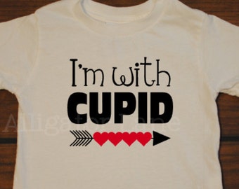 Boy Girl Valentines Shirt I'm With Cupid Red Hearts Vday Shirt --  TODDLER sizes
