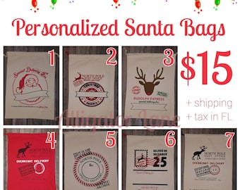Santa Bags Christmas Presents Do Not Open Until Canvas Gift Sack Canvas Bag SantaBag Present Bag Santa Red Green Rudolph