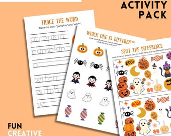 Halloween Activity Pack: 50 Printable Worksheets, Games, Puzzles (PDF)
