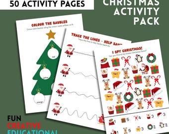 Paquete de actividades navideñas para niños pequeños: 50 hojas de trabajo imprimibles (de 2 a 3 años) (descarga digital)
