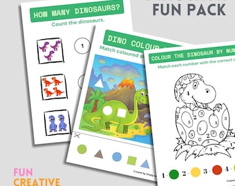 Paquete de actividades de dinosaurios para niños pequeños / Hojas de trabajo imprimibles para edades de 2 a 3 años