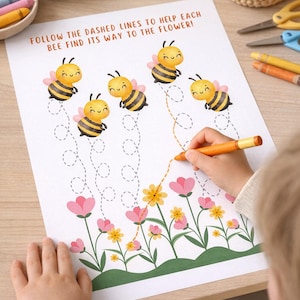 Práctica de preescritura para niños pequeños / Técnicas de tijera, trazado de líneas (patrón PDF) imagen 4