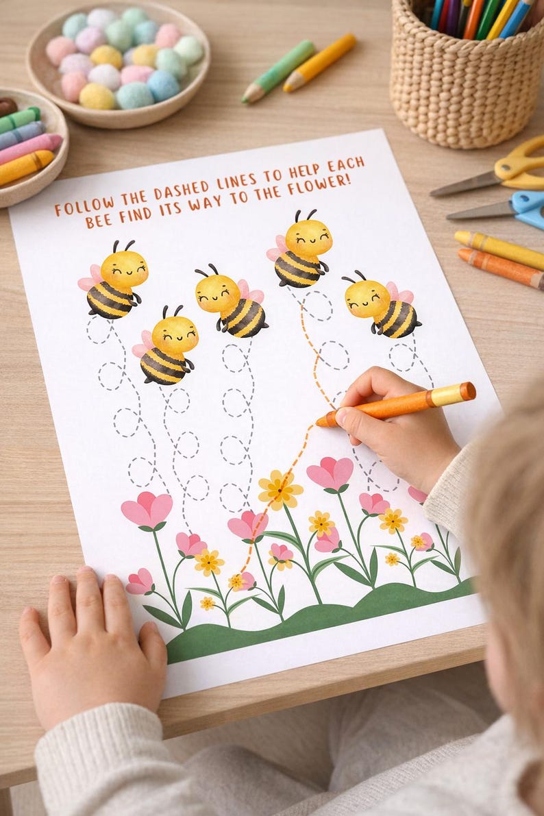 Práctica de preescritura para niños pequeños / Técnicas de tijera, trazado de líneas (patrón PDF) imagen 4