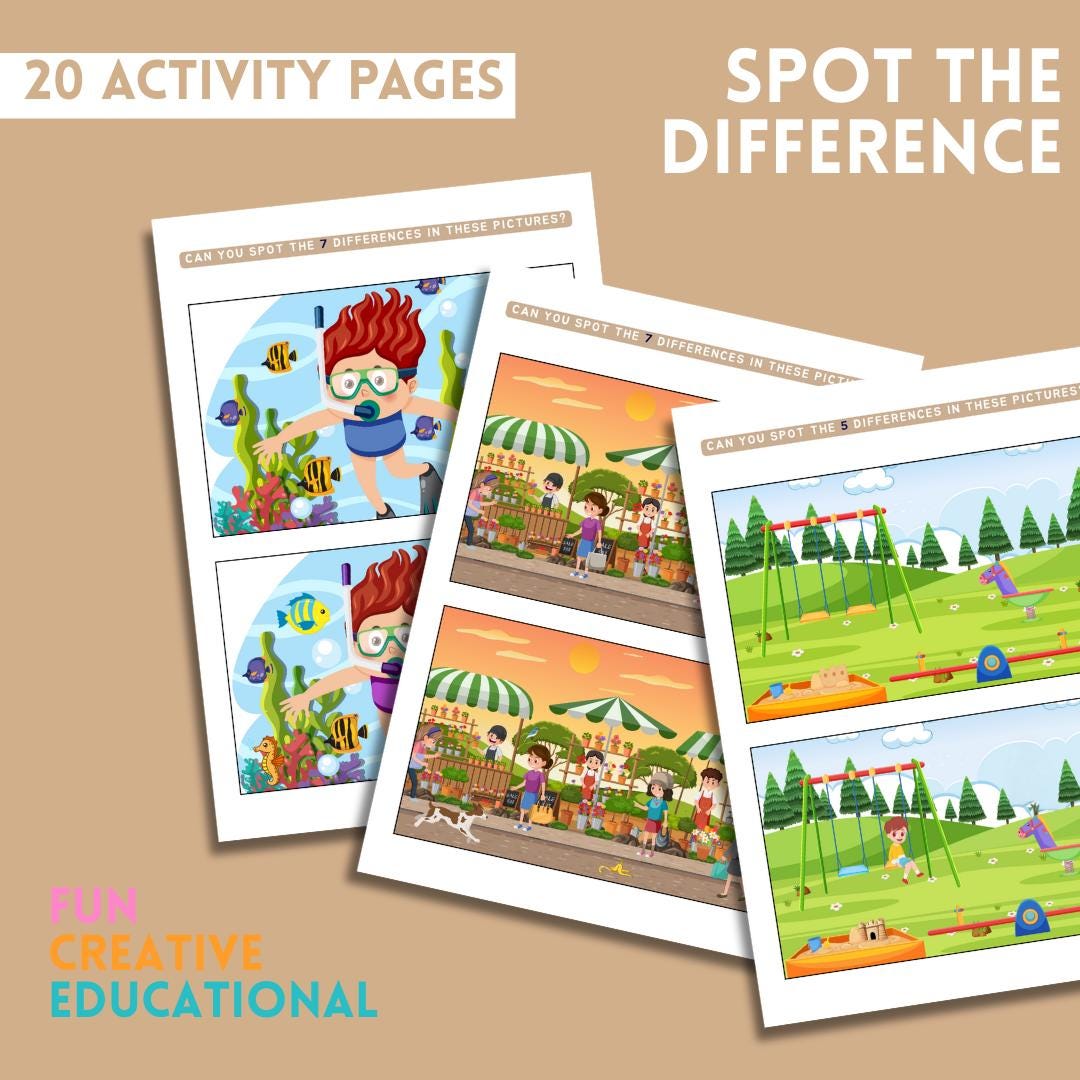 Spot the Difference Printable Pack | 20 Kids Activity Worksheets | Fun ...