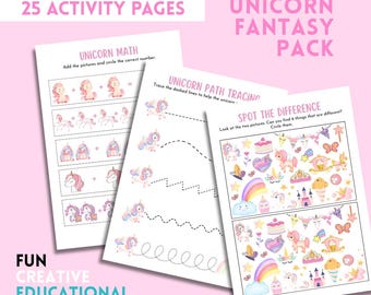 Magical Unicorn Fantasy Printable Pack 25 Activities Ages 3-5