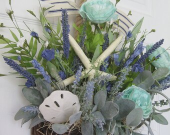 Nautical Door Basket, Coastal Farmhouse Decor with Starfish