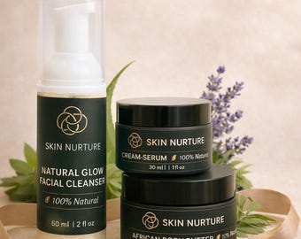 Organic Skincare Gift Set - Homemade Cream-Serum, Body Butter and Cleansing Foam