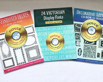Dover Clip Art Book with CD Devorative Letters Old Fashioned Victorian Frames Display Antique Style Fonts Set of 3