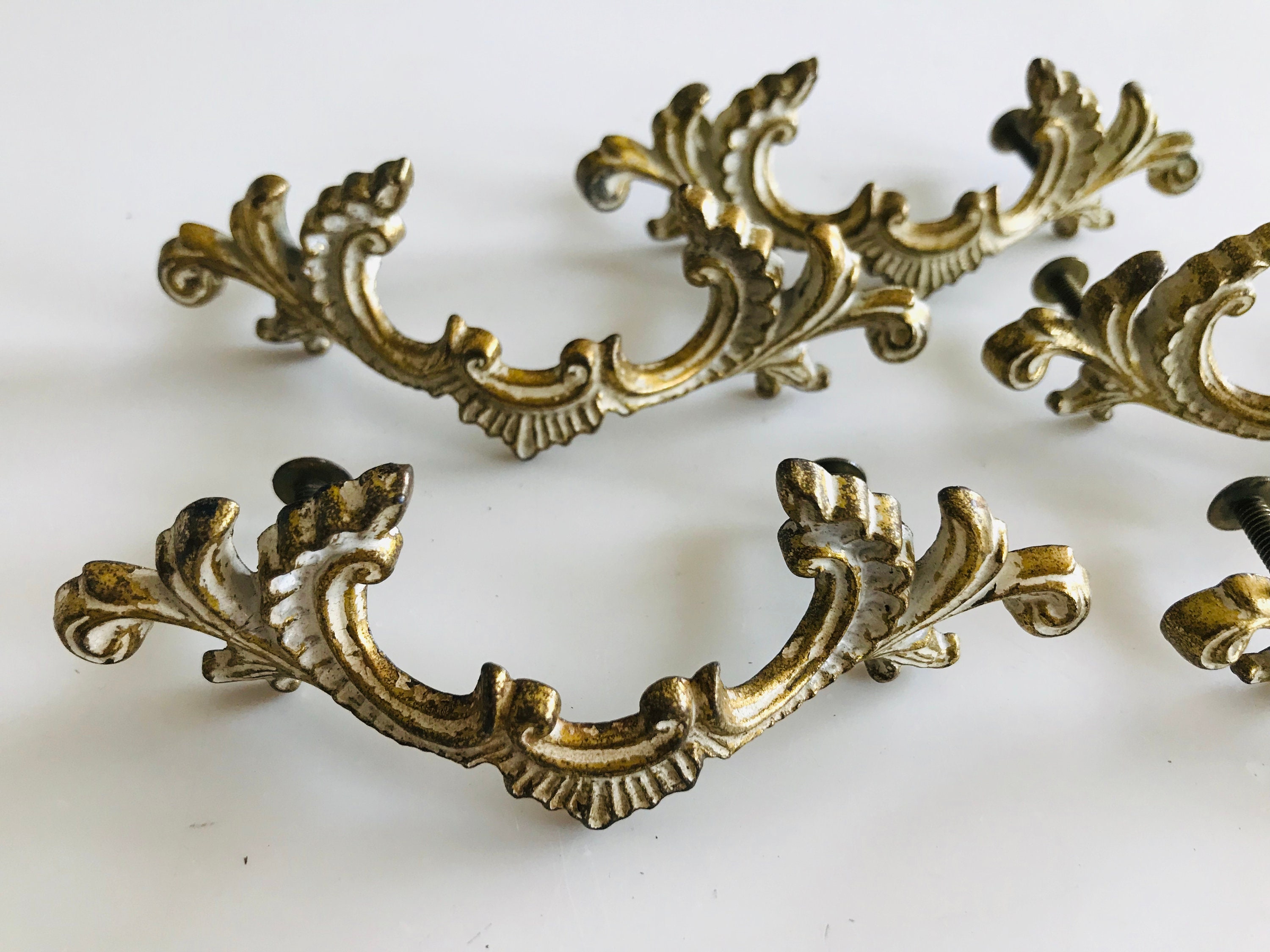 Vintage Drawer Handles With Ornatae Design Brass With Screws Etsy