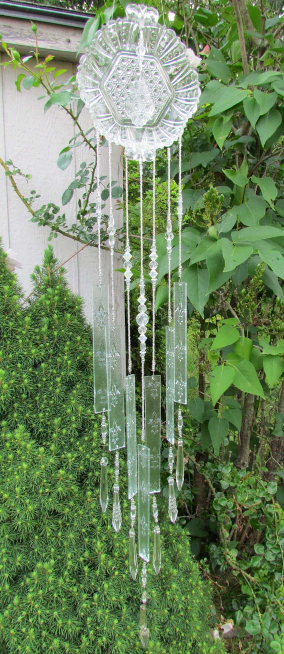 Glass Wind Chime Handmade form Stained Glass and Crystals Etsy