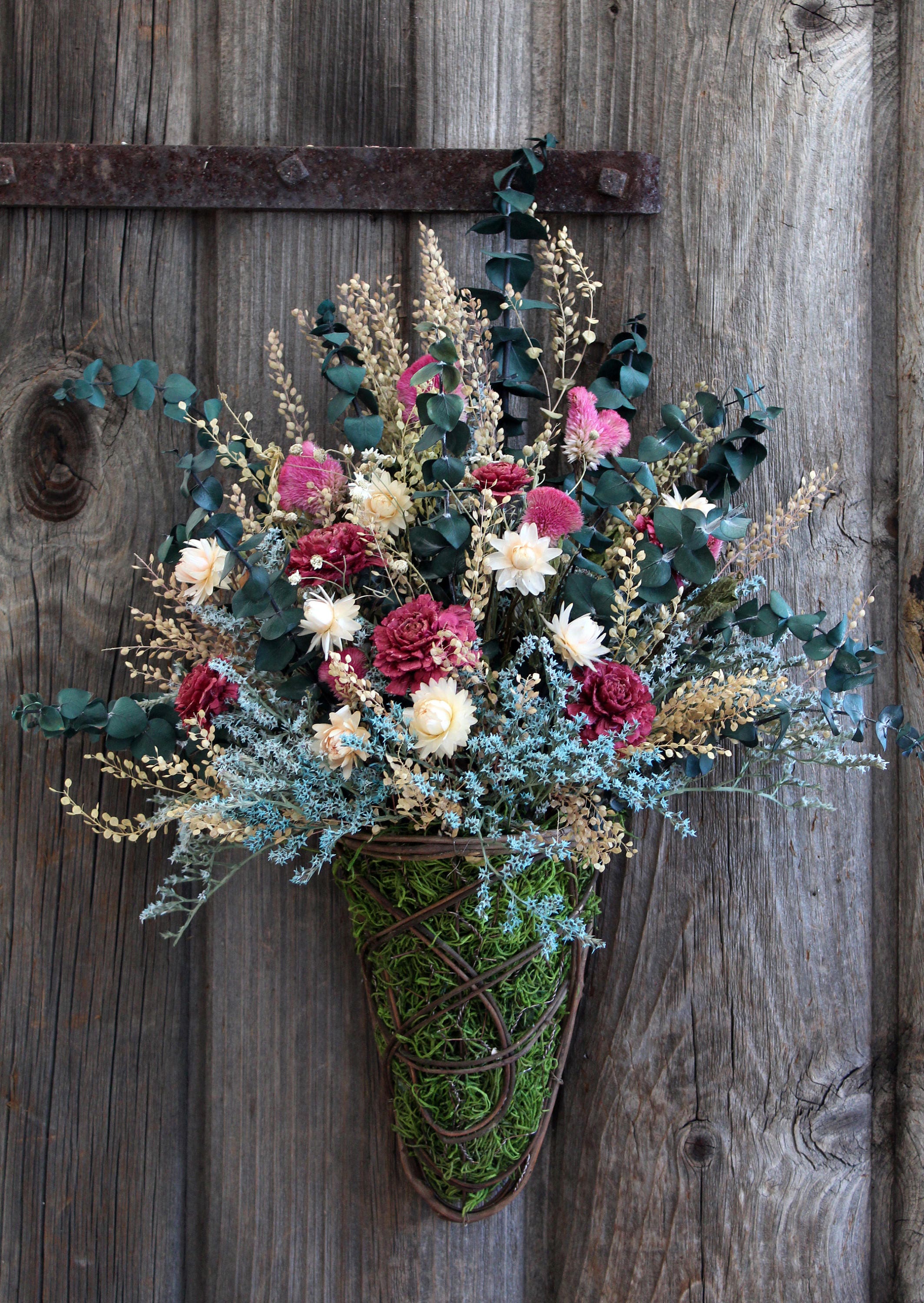 Dried Flower Bouquet Floral Wall Pocket Twig Chicken Wire Etsy