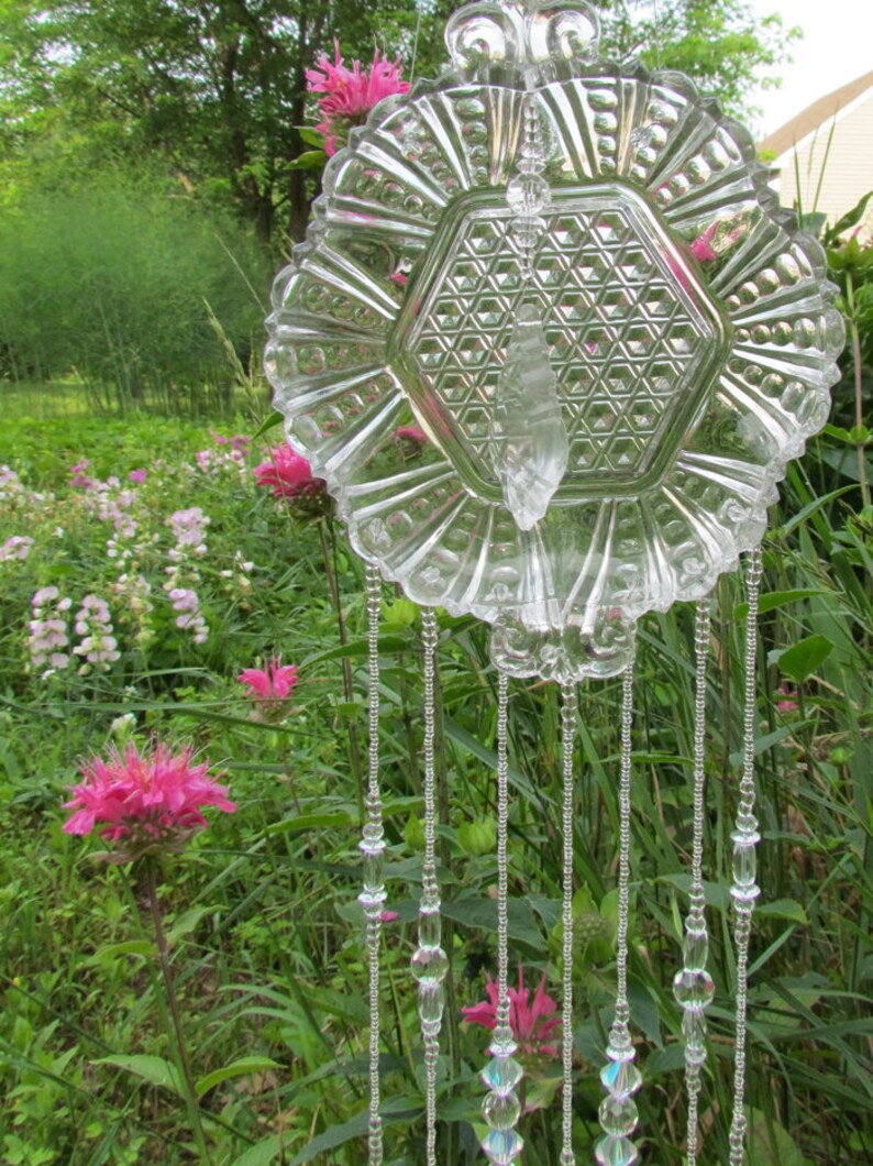 Glass Wind Chime Handmade form Stained Glass and Crystals Etsy