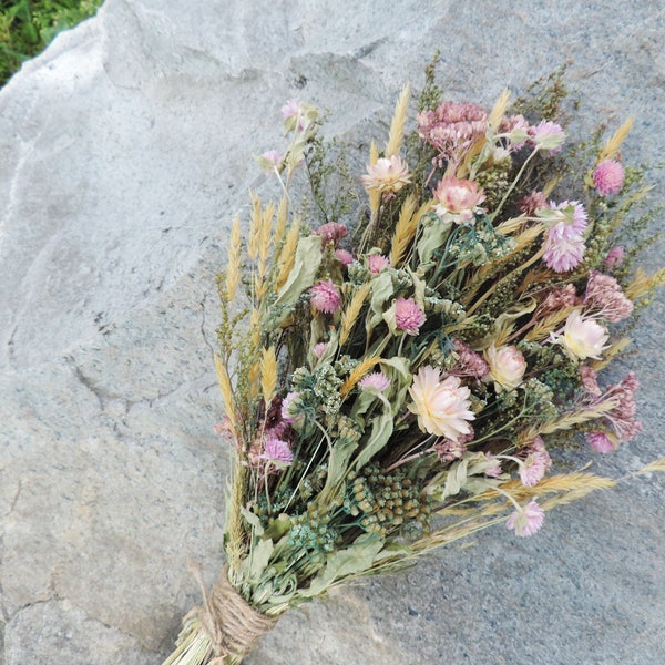 Seca flor Bouquet arreglo Floral Strawflowers Prado hierba globo Aramath teñido de milenrama