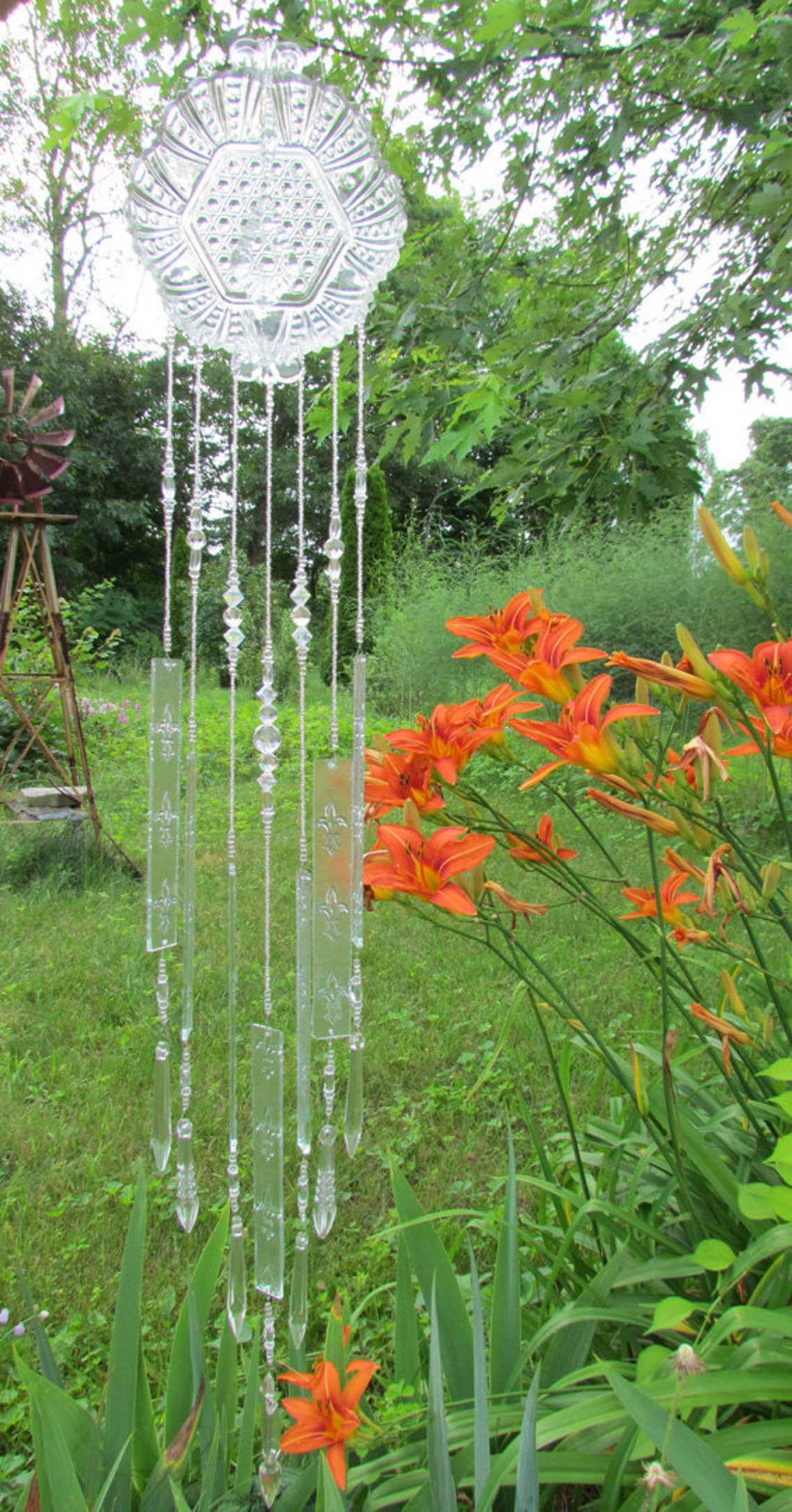 Glass Wind Chime Handmade form Stained Glass and Crystals Etsy