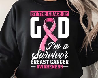 By the Grace of God I’m a Survivor PNG, Faith Breast Cancer Awareness Design, Christian Pink Ribbon Sublimation, Digital Download