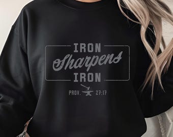 Iron Sharpens Iron Proverbs 27:17 Christian Men PNG, Faith Gym Workout Design, Bible Verse Fitness Quote Religious Strength Digital Download