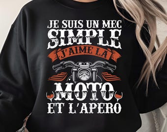 Je suis un mec simple j’aime la moto et l’apéro PNG, design humoristique français, graphique vintage, sublimation digitale