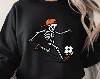 Skeleton Soccer Player PNG, Halloween Soccer Football Design, Cool Spooky Sports Theme for Kids Men Boys, Digital Download