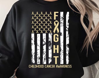 Childhood Cancer Awareness PNG, Gold Ribbon Fight Flag Design, Distressed American Flag PNG, Support Cancer Kids, Shirt Sublimation Clipart