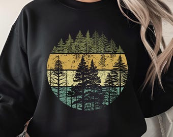 Vintage Forest Circle PNG, Retro Nature Silhouette Sublimation Design, Camping Hiking Digital Download, Outdoors Rustic Tree Printable