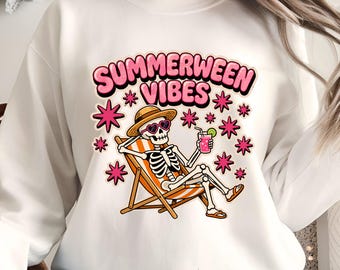 Summerween PNG, Atmosfera estiva spettrale, Halloween in spiaggia estivo PNG, Design di Halloween alla moda, Estate spettrale e carina, Scheletro PNG, Download digitale