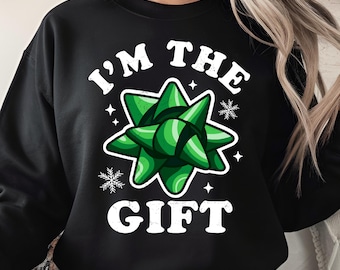 I’m the Gift PNG, Funny Christmas Bow Design, Cute Holiday Humor PNG, Festive Present Bow Clipart, Christmas Sublimation for Shirts
