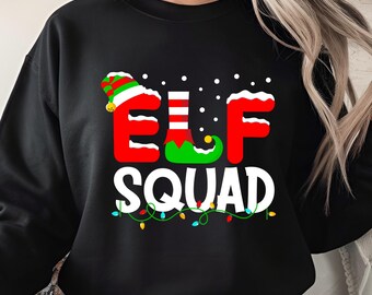 Elf Squad Christmas Matching Family Group Design, graziose luci natalizie con cappello e scarpa da elfo PNG, divertente festa di Natale da scaricare digitalmente