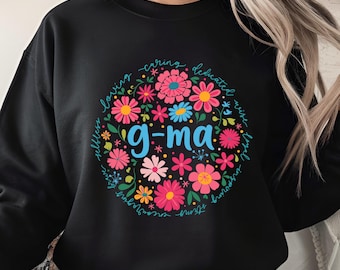G-Ma Floral PNG, Grandma Flower Circle Design, Cute Grandmother Gift PNG, Mother’s Day Sublimation Art, Colorful Floral PNG for Shirts