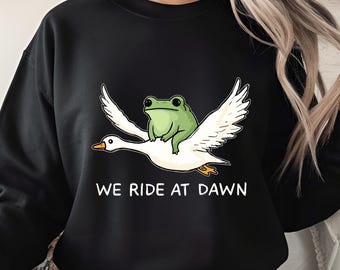 We Ride at Dawn PNG, Funny Frog and Goose Meme Design, Cute Animal Humor PNG, Whimsical Adventure Clipart, Sublimation for Funny Shirts