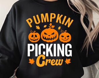 Pumpkin Picking Crew PNG, Cute Fall Family Matching Design, Funny Jack O Lantern Sublimation, Autumn Harvest Digital Download