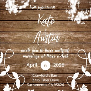Rustic Wedding Invitation template editable in Canva
