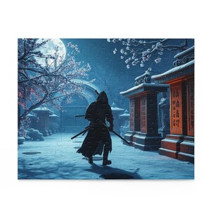 Enchanting Winter Night Puzzle - 120, 252, 500-Piece, Snowy Landscape, Samurai, Gift for Puzzle Lovers, Cozy Home Decor, Fun Family Activity