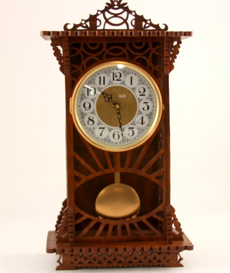 Mantel Clock Wooden Shelf Ornate Desk Handmade Unique Rustic Vintage Table