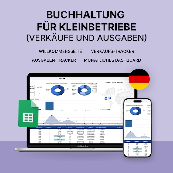 Buchhaltung für Kleinbetriebe Deutsch | Verkaufs- & Ausgaben-Tracker | All-in-One Google Sheets Vorlage