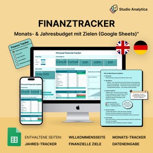 Budgetplaner Deutsch Google Sheets Persönlicher Finanzplaner | Monatliches Jährliches Budget | Einnahmen Ausgaben Spar-Tracker