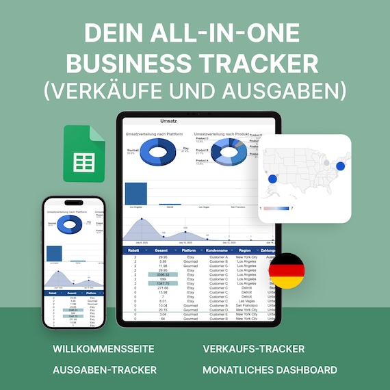 Deutsch Finanzklarheit-Tracker für Kleinunternehmen | Google Sheets-Vorlage für die Buchhaltung