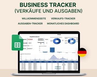 Kleinunternehmen Deutsch Google Sheets Business Tracker DEUTSCH Etsy-Verkäufer フリーランサー Finanz-Dashboard Umsatz Ausgaben Planner