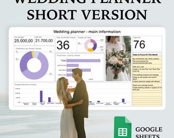 Simple Wedding Planner Google Sheets | All-in-One Digital Budget Template | Guest List & Seating Chart Tracker | Wedding Checklist