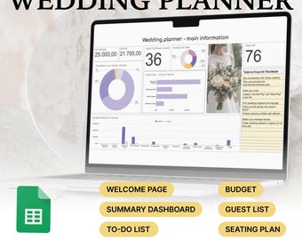 Wedding Planner Spreadsheet: Budget, Guest List, Timeline - Google Sheets (Digital Download)