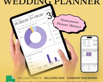 Mobile-Friendly Wedding Planner Spreadsheet: Budget, Guest List, Vendor Tracker (Digital Download)