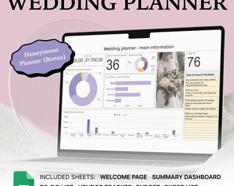 Digital Wedding Planner: Budget, Guest List, Timeline (Google Sheets Template)