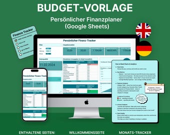 DEUTSCH Finanzplaner Google Sheets | Monats- & Jahresbudget-Vorlage | Finanzen verwalten sparen | Haushaltsbuch | Budgetplaner