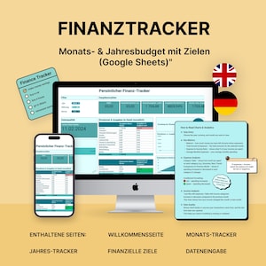 Budgetplaner DEUTSCH Google Sheets Persönlicher Finanzplaner | Monatliches Jährliches Budget | Einnahmen Ausgaben Spar-Tracker