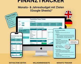 Budgetplaner DEUTSCH Google Sheets Persönlicher Finanzplaner | Monatliches Jährliches Budget | Einnahmen Ausgaben Spar-Tracker