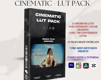 Cinematic Kodak Film LUT Pack for Video: 21 LUTs + Film Grain + Diffusion Presets, LOG to Rec.709 for Premiere Pro, FCPX, DaVinci Resolve
