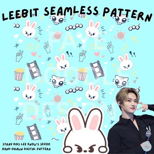 Leebit Seamless Pattern | Stray Kids Cute SKZOO Lee Know Digital Paper | Teal Kpop Rabbit Cinema Music Clipart | Procreate Design