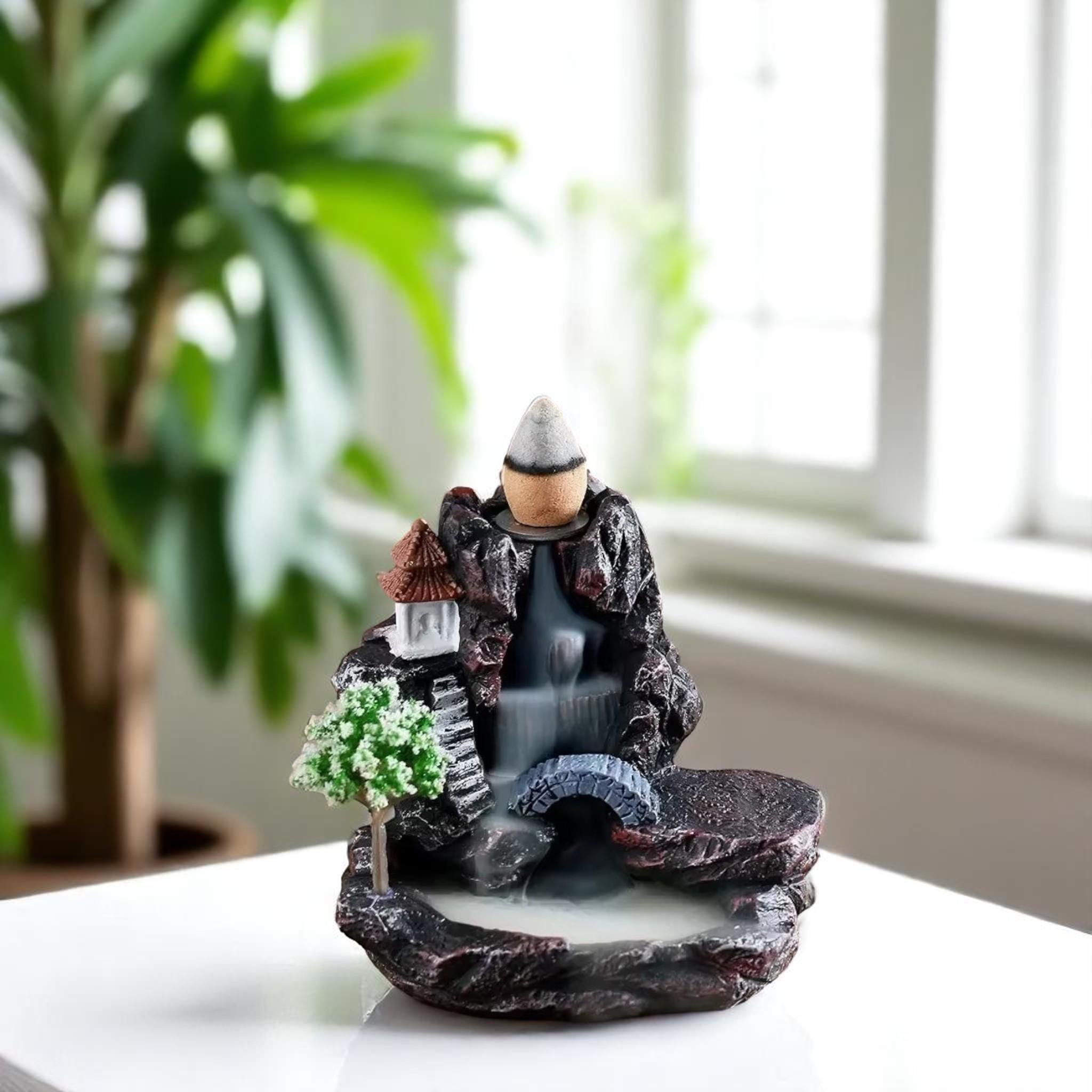 Zen Mountain Waterfall Incense Burner: Ceramic Backflow Smoke Holder