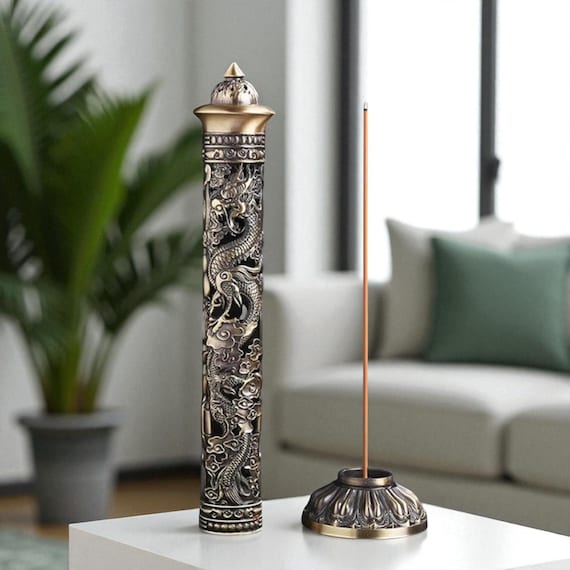 Dragon Phoenix Incense Burner: Metal Zen Censer With Buddha