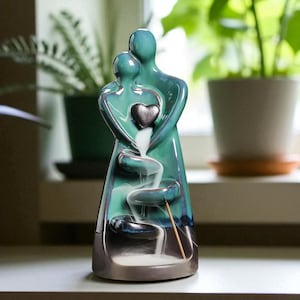 恋人用逆流香炉 – セラミック製ホームデコレーションスティックホルダー | 瞑想、ヨガ、ギフトに最適なロマンチックなカップル用香炉（お香は付属しません）
